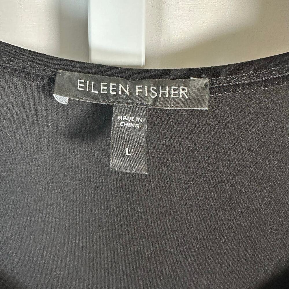 Eileen Fisher Black Stretch Silk Elbow Sleeve Tunic‎ Dress L Minimalist Capsule - Picture 2 of 8